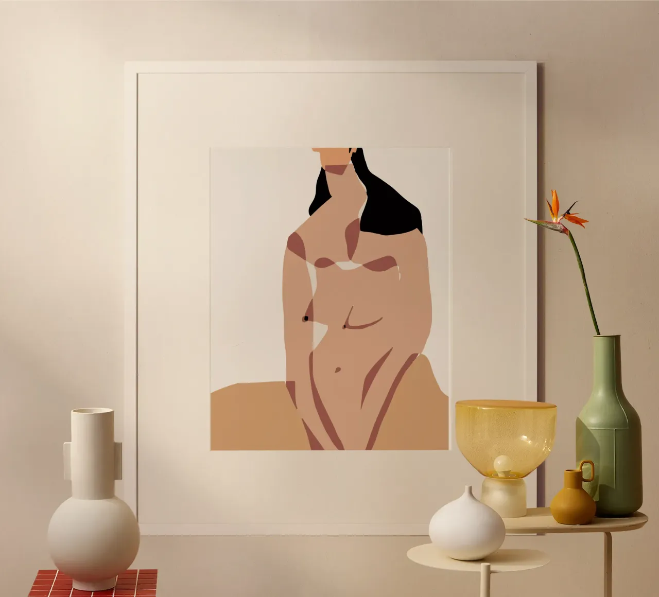 Beige nudo 13 poster con telaio in legno da Little Dean