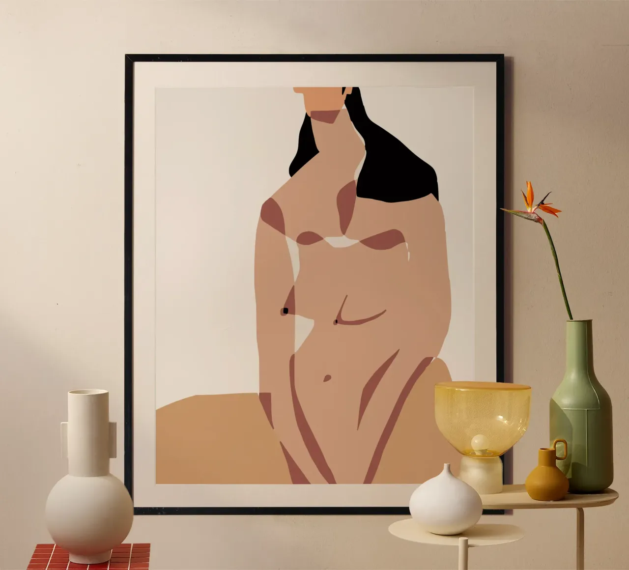 Beige nudo 13 poster con telaio in legno da Little Dean