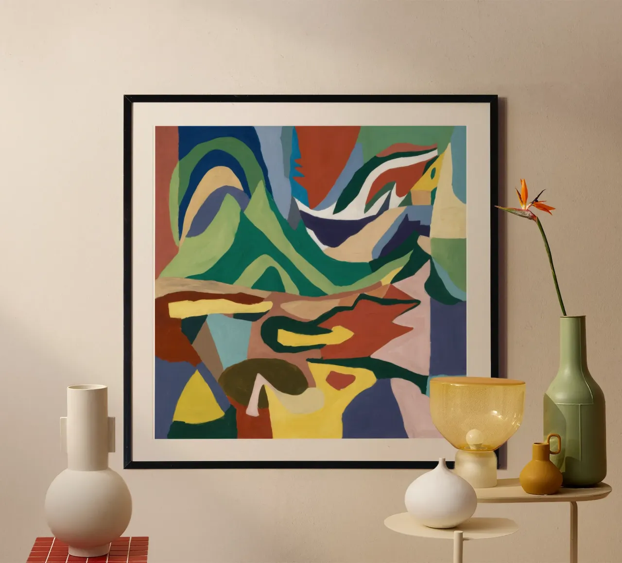 Paesaggio astratto del letto del fiume poster con telaio in legno da Frame Aura