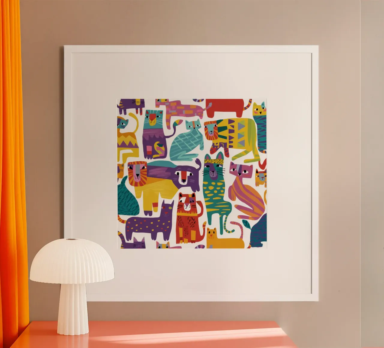 Mosaico di gatti colorati poster con telaio in alluminio da Frame Aura
