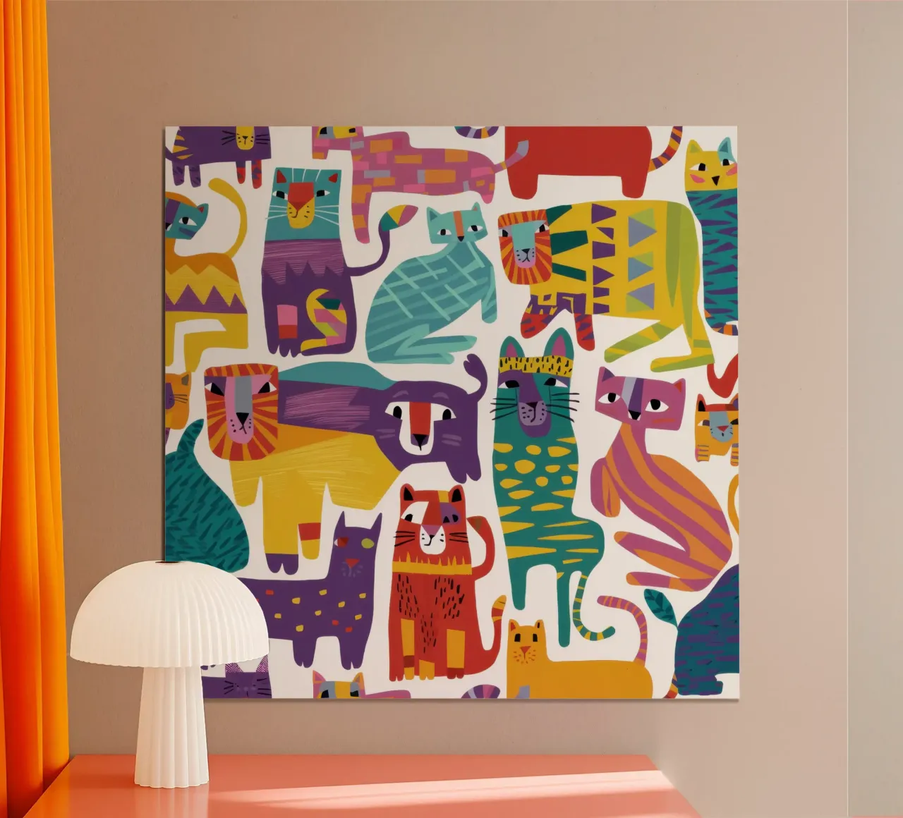 Mosaico di gatti colorati poster con telaio in alluminio da Frame Aura