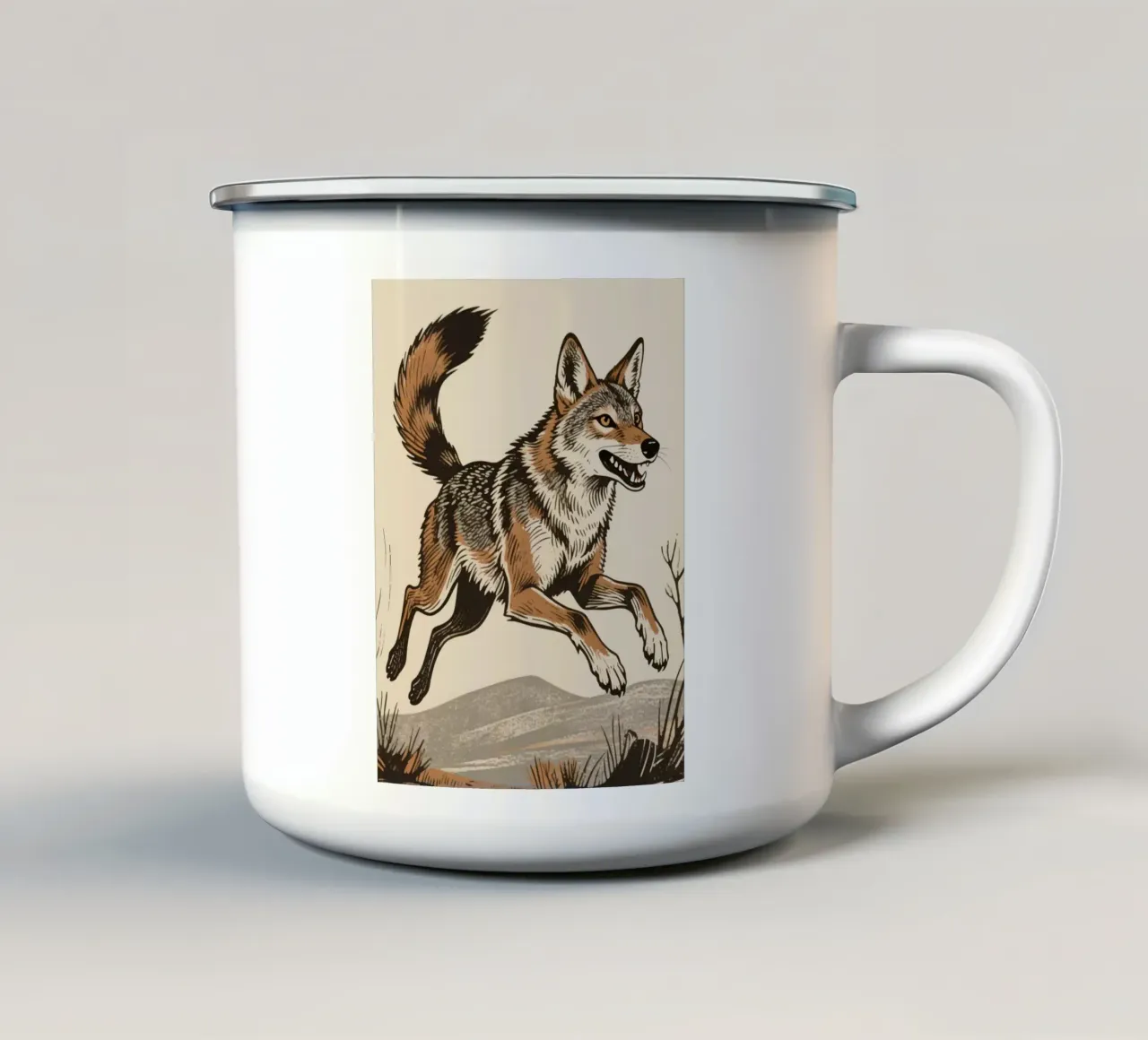 Coyote selvatico tazza in smalto da knowledge