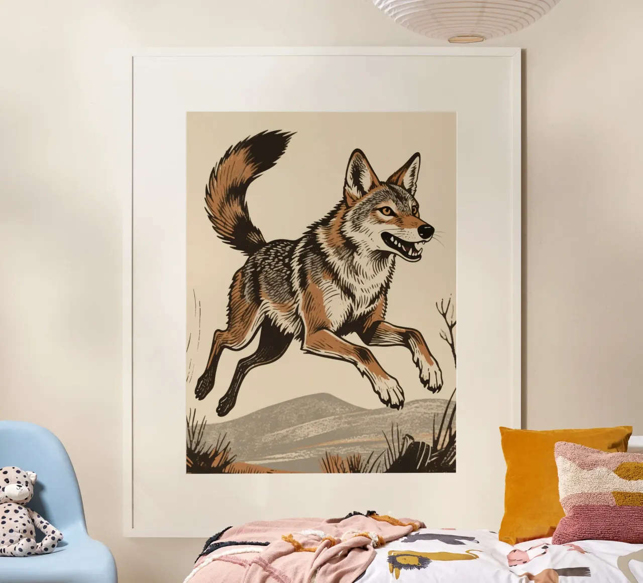 Coyote selvatico poster con telaio in legno da knowledge