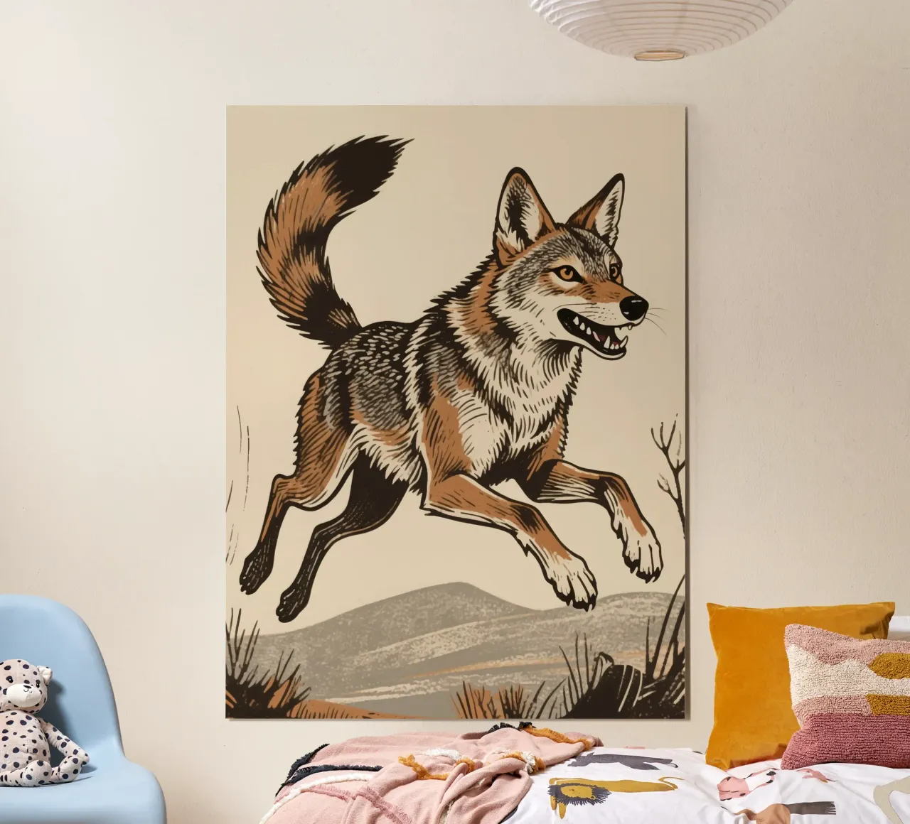 Coyote selvatico poster con telaio in legno da knowledge