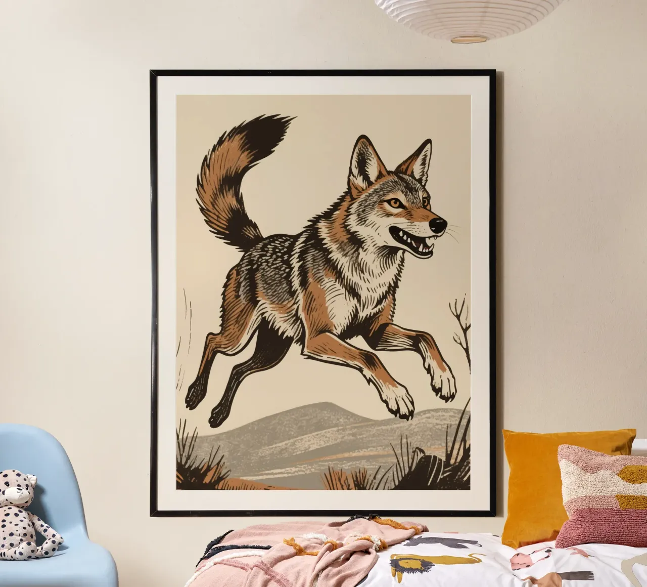 Coyote selvatico poster con telaio in legno da knowledge