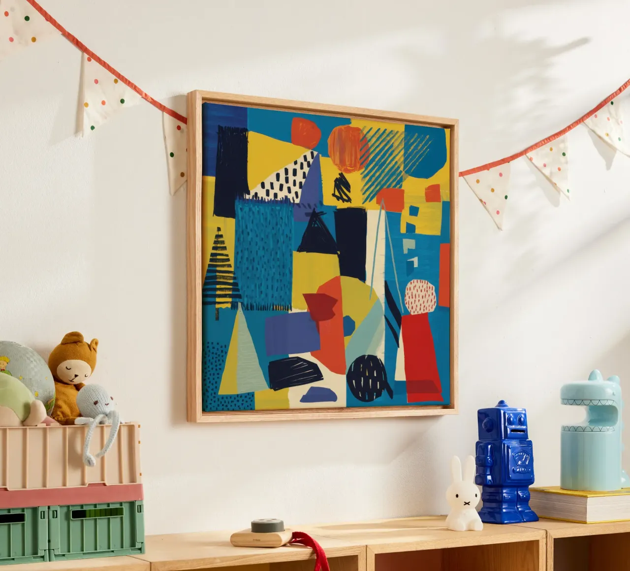 Blue and Yellow Shards canvas with Floater frame by Frame Aura