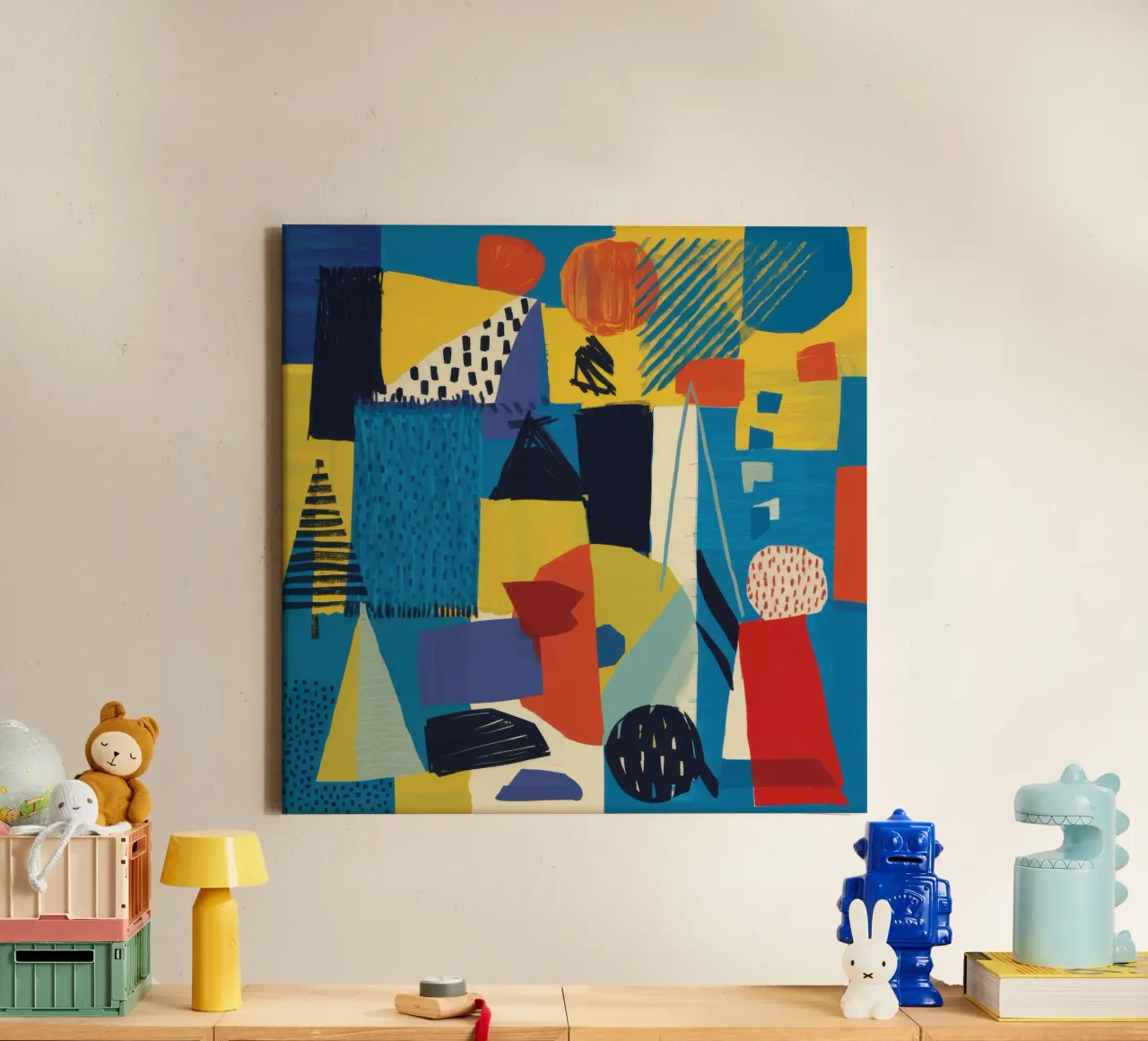 Blue and Yellow Shards canvas with Floater frame by Frame Aura