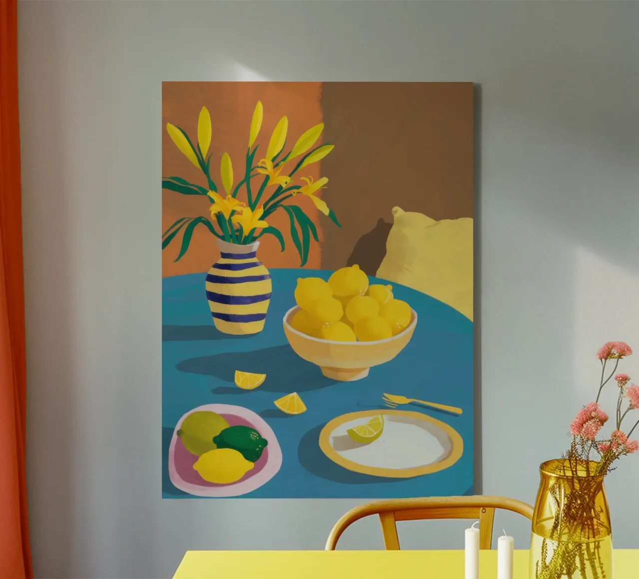 Zitronenschale Sonnenschein Leinwand mit Schattenfugenrahmen von Frame Aura