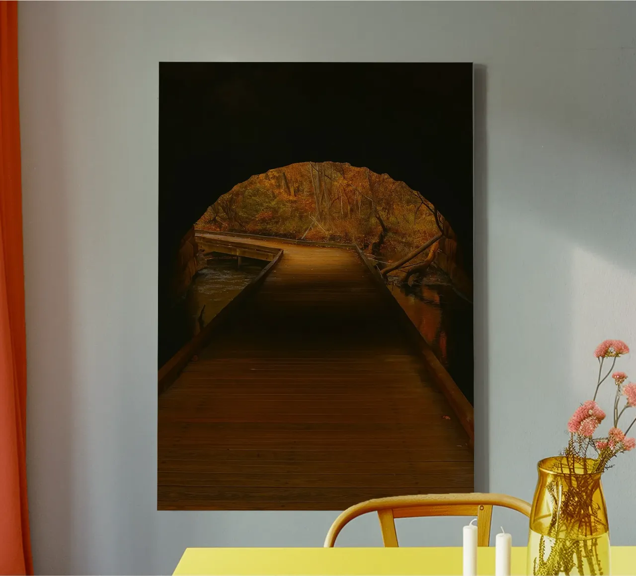 molo lungo sul fiume vista fotografia tela con Cornice a cassetta da landtengs