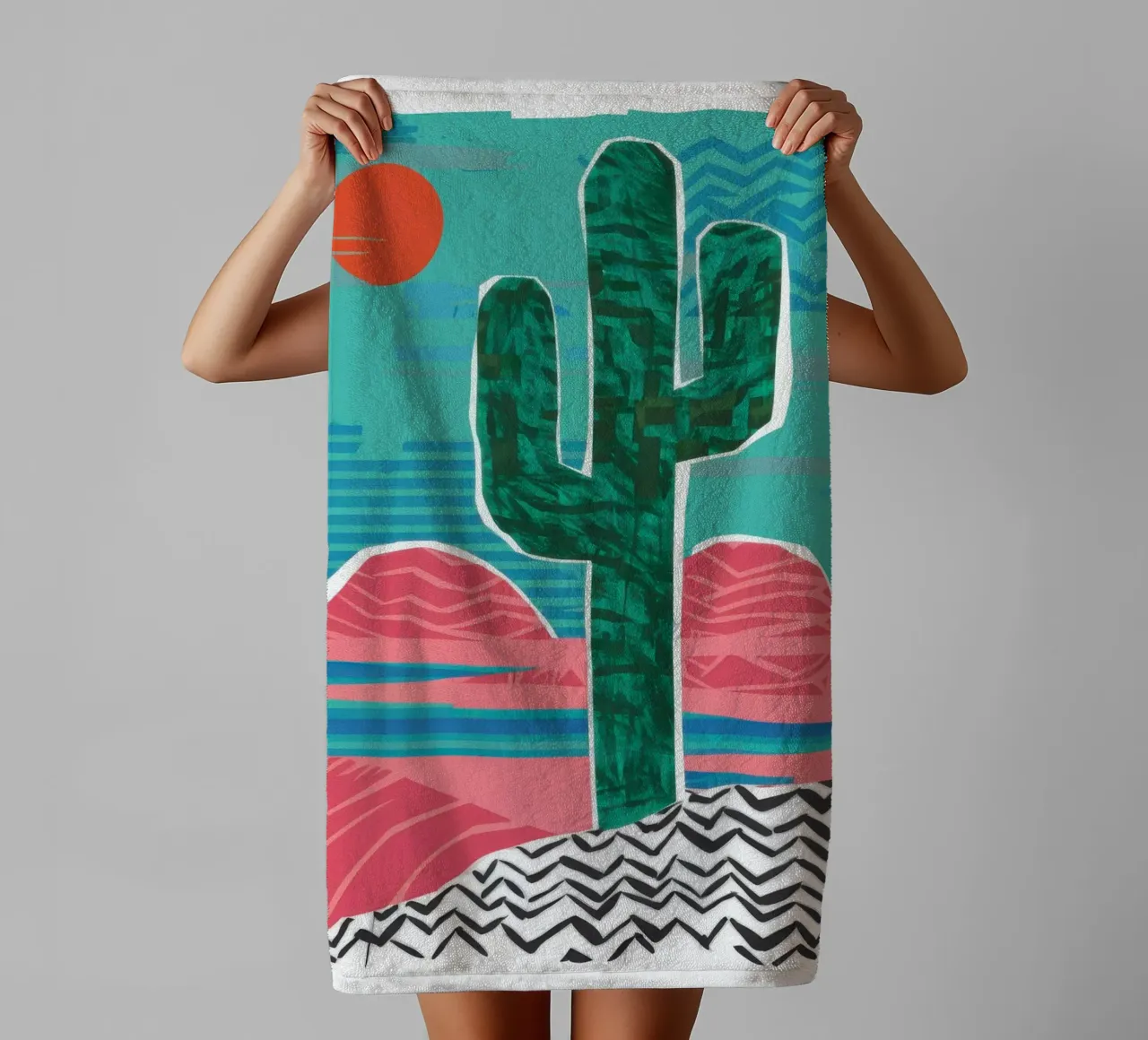 Cactus del desierto en zigzag toalla de baño de Frame Aura