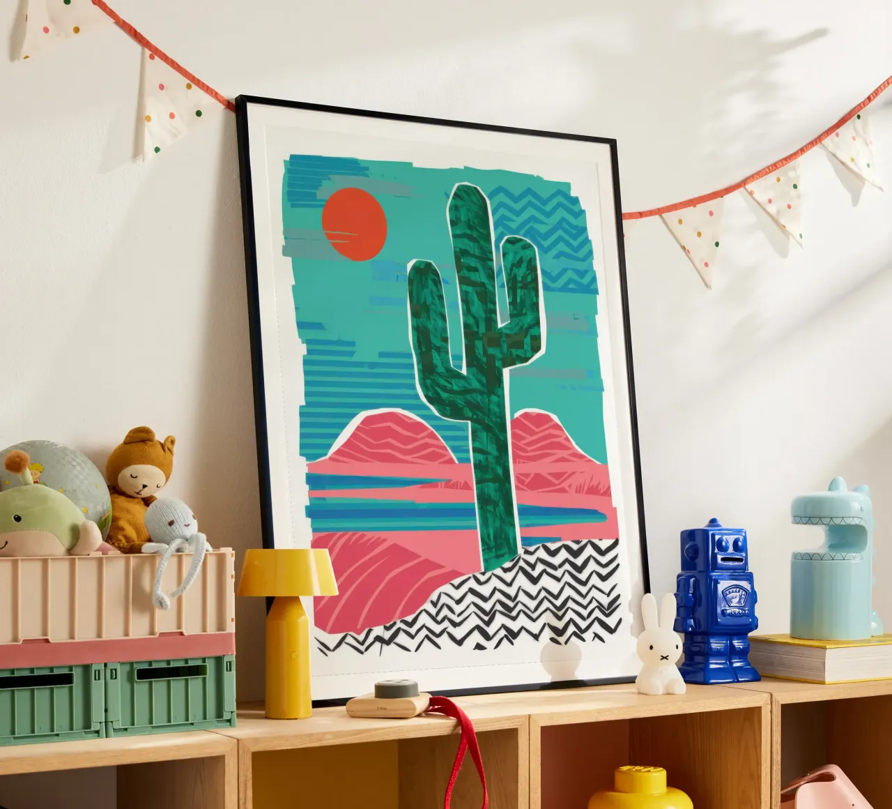 Cactus del deserto a zig zag poster con telaio in plastica da Frame Aura