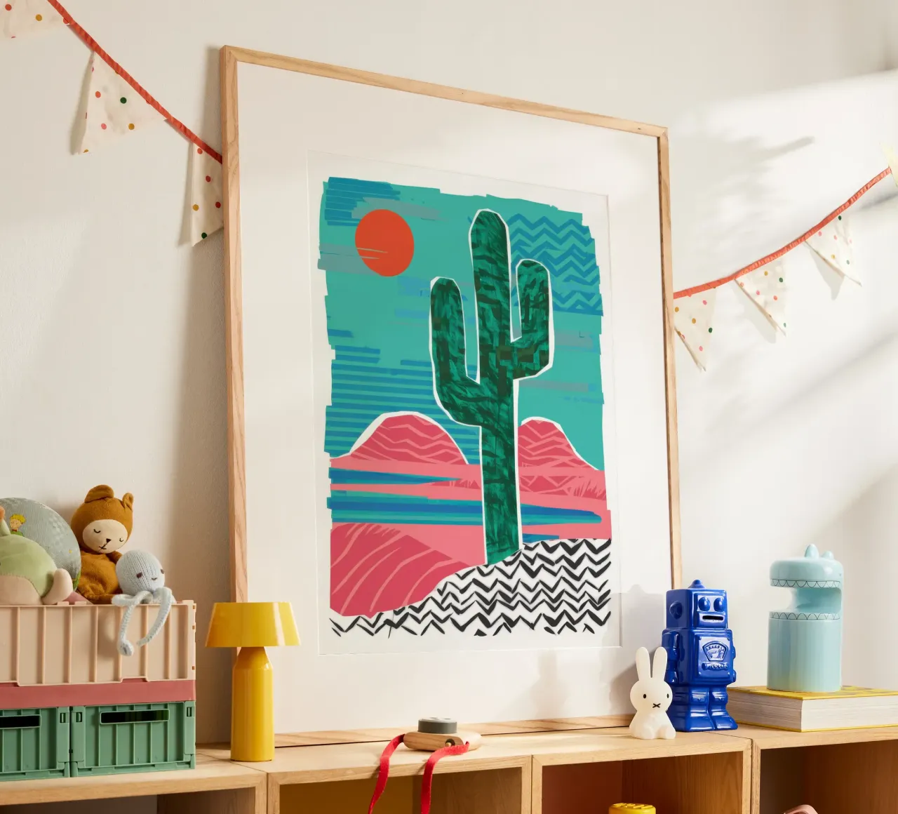 Cactus del deserto a zig zag poster con telaio in plastica da Frame Aura