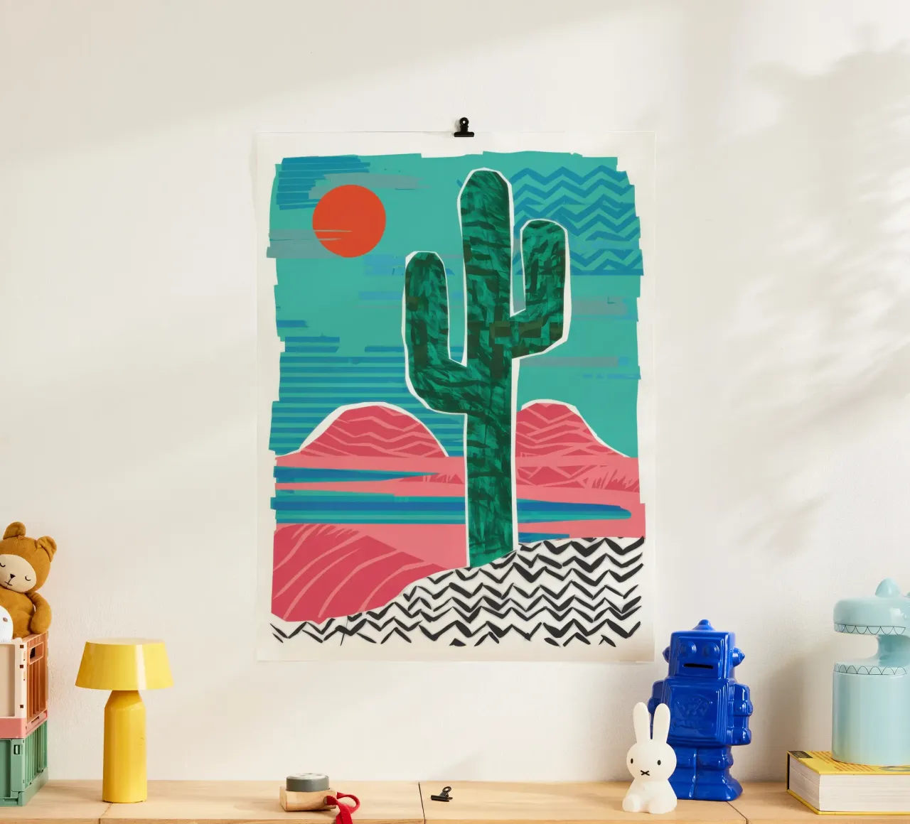 Cactus del deserto a zig zag poster con telaio in plastica da Frame Aura