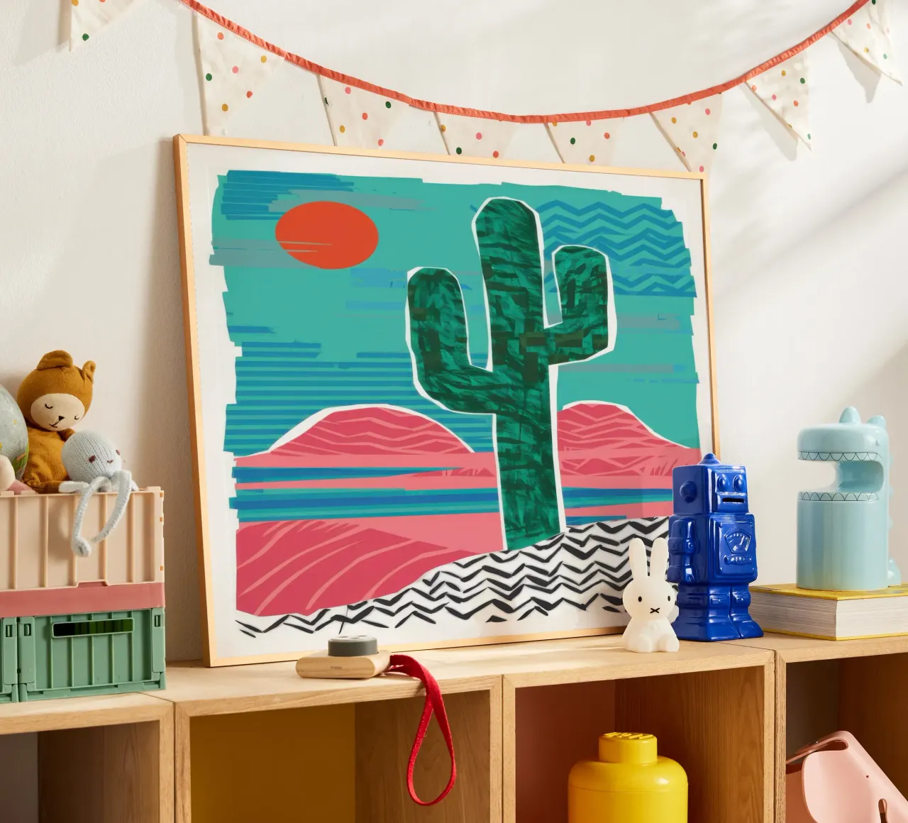 Cactus del deserto a zig zag poster con telaio in plastica da Frame Aura