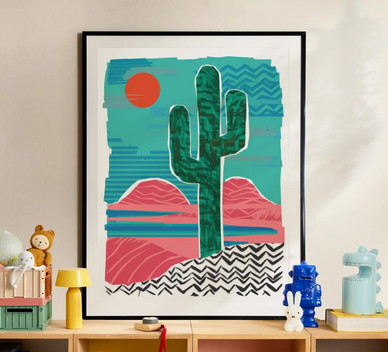 Cactus del deserto a zig zag poster con telaio in plastica da Frame Aura