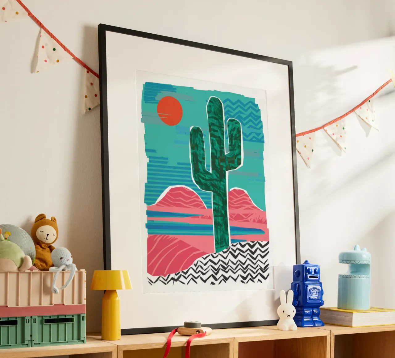 Cactus del deserto a zig zag poster con telaio in plastica da Frame Aura