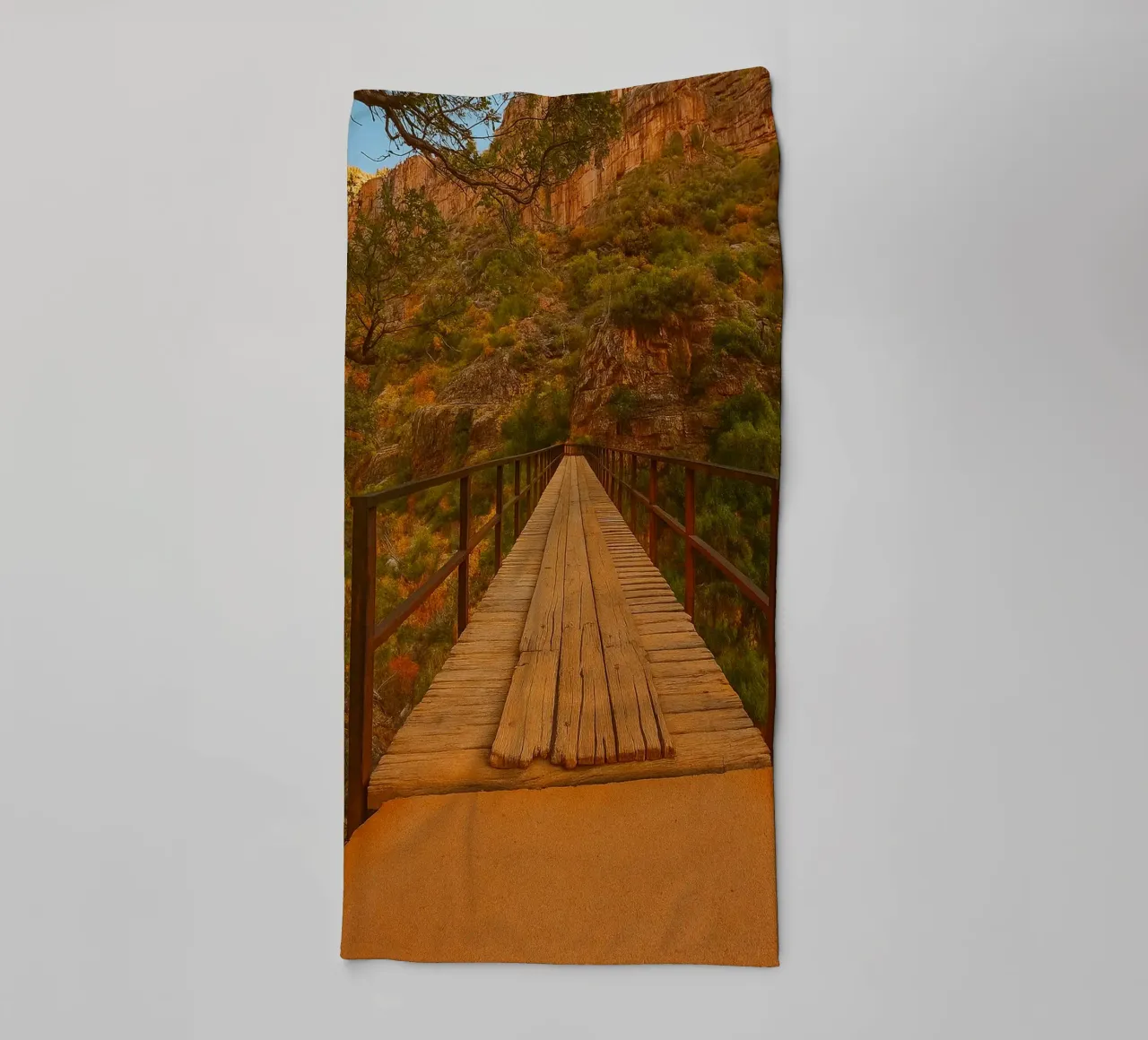 old bridge to the mountain view photography towel by landtengs