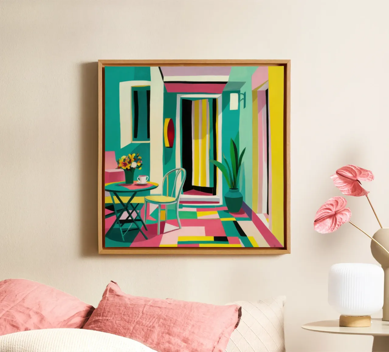 Levendig interieur Welkom canvas met Baklijst van Frame Aura