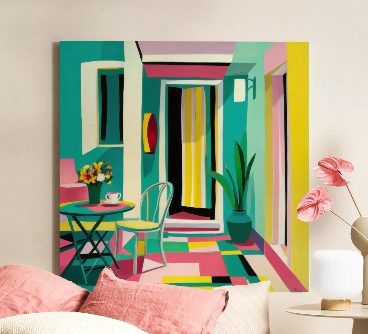 Levendig interieur Welkom canvas met Baklijst van Frame Aura