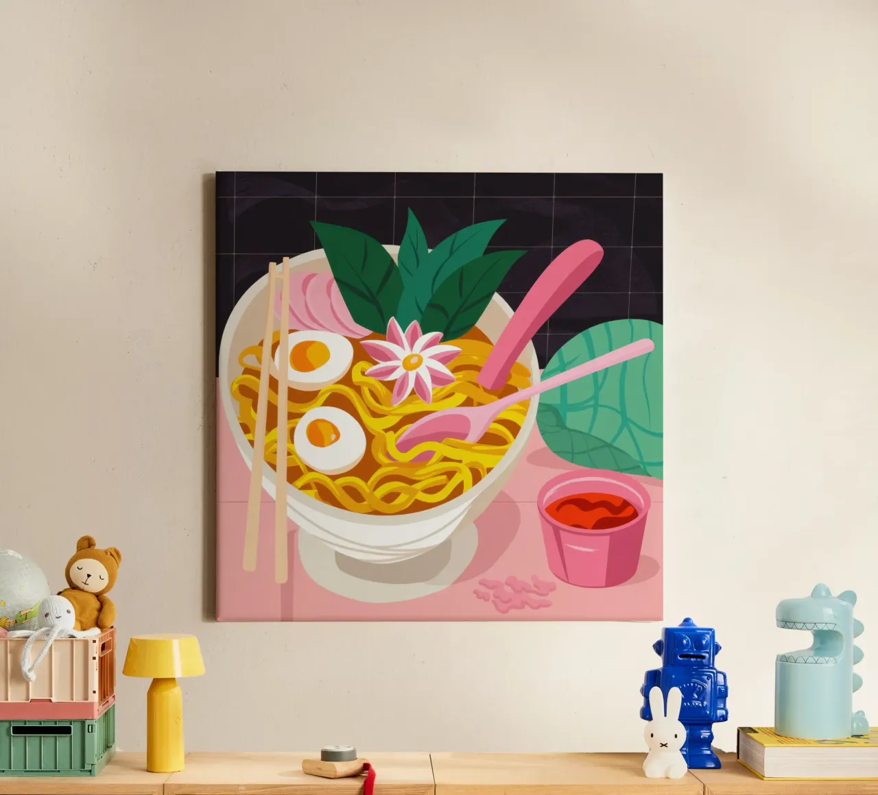 Ciotola di ramen rosa tela con Cornice a cassetta da Frame Aura