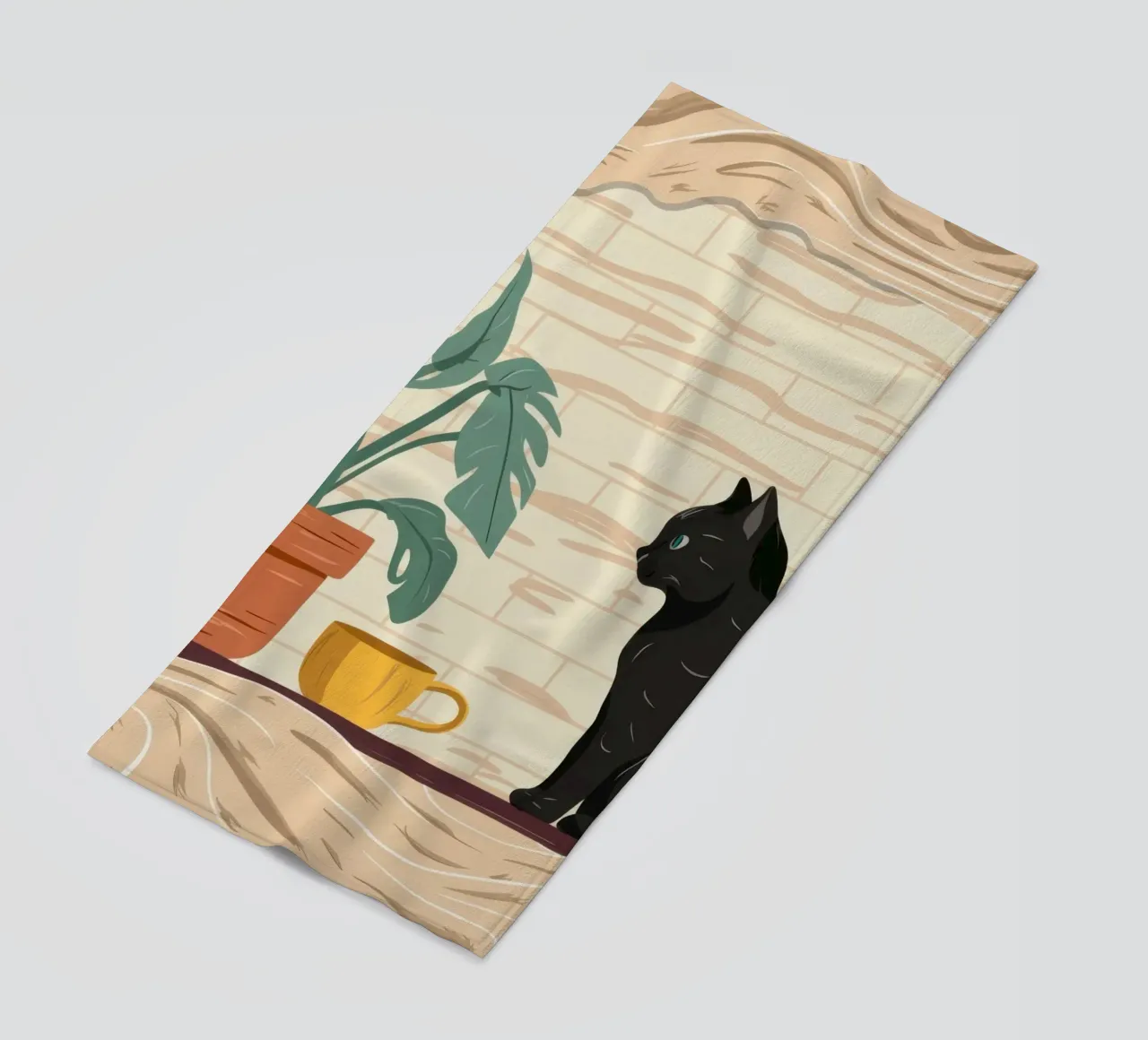 Gatto nero Serenity telo mare da Frame Aura