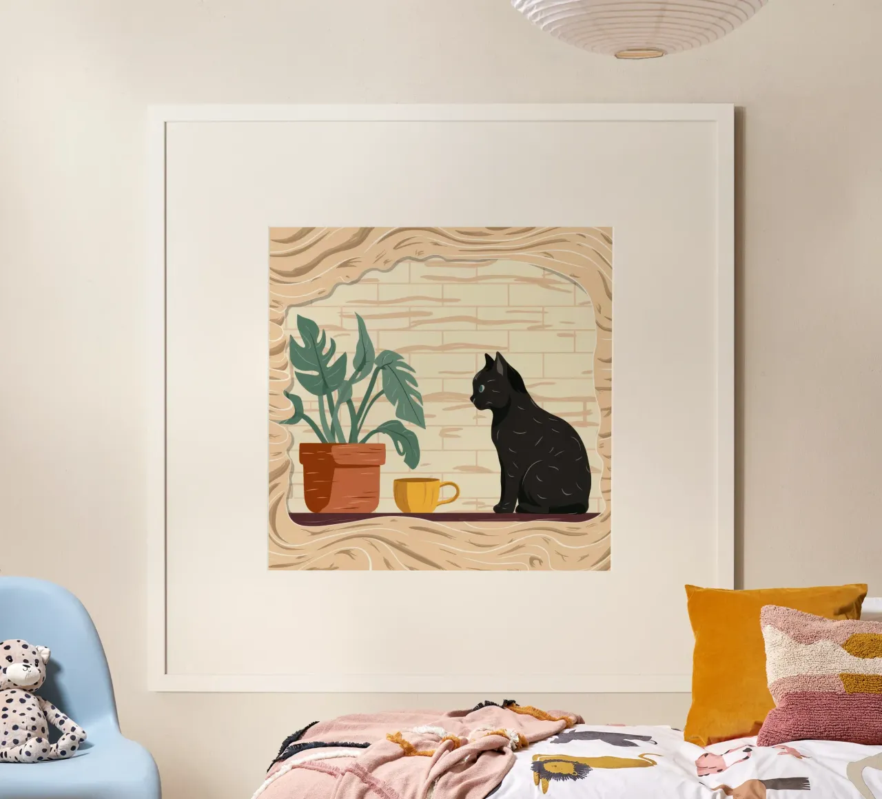 Gatto nero Serenity poster con telaio in alluminio da Frame Aura