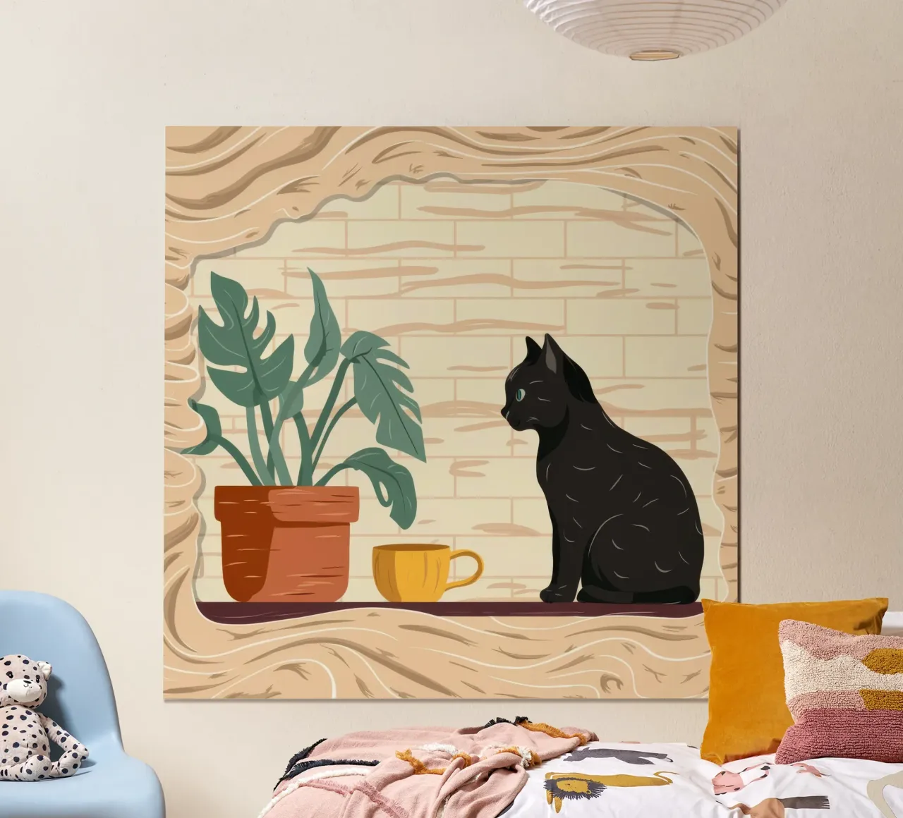 Gatto nero Serenity poster con telaio in alluminio da Frame Aura