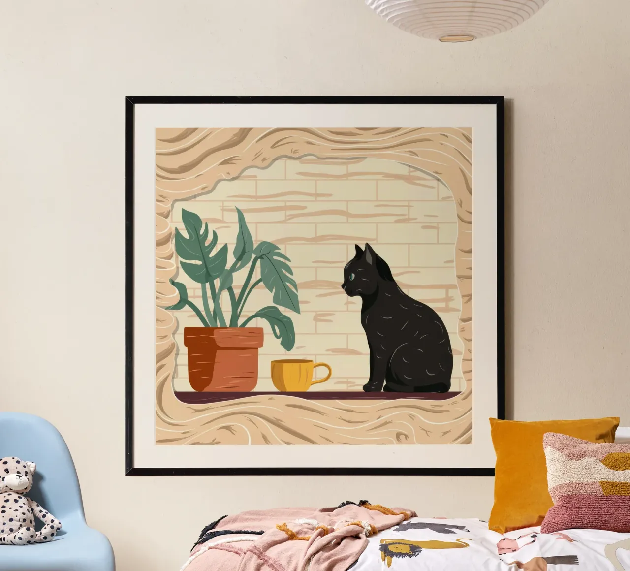 Gatto nero Serenity poster con telaio in alluminio da Frame Aura