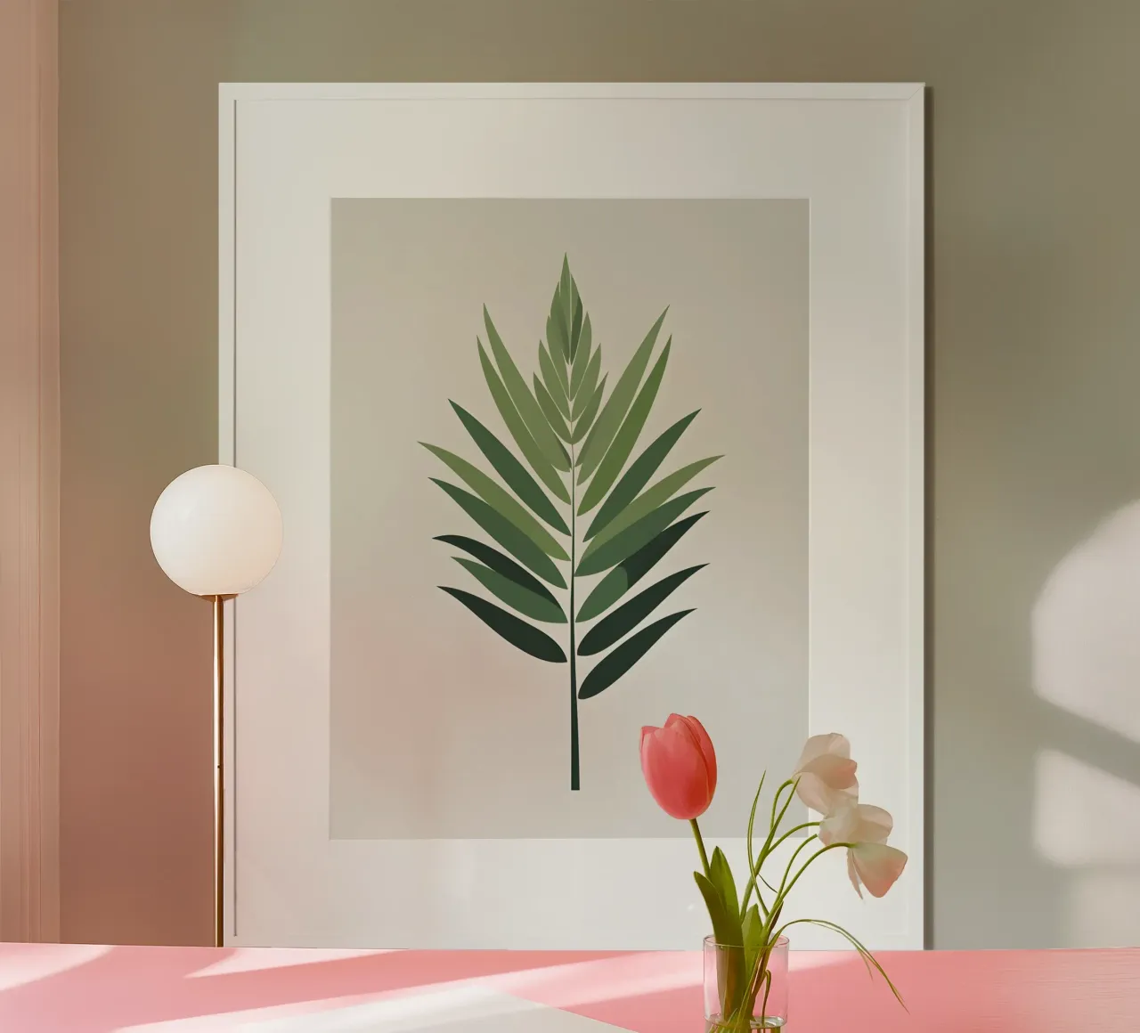 Foglia di palma poster con telaio in legno da The Green Room