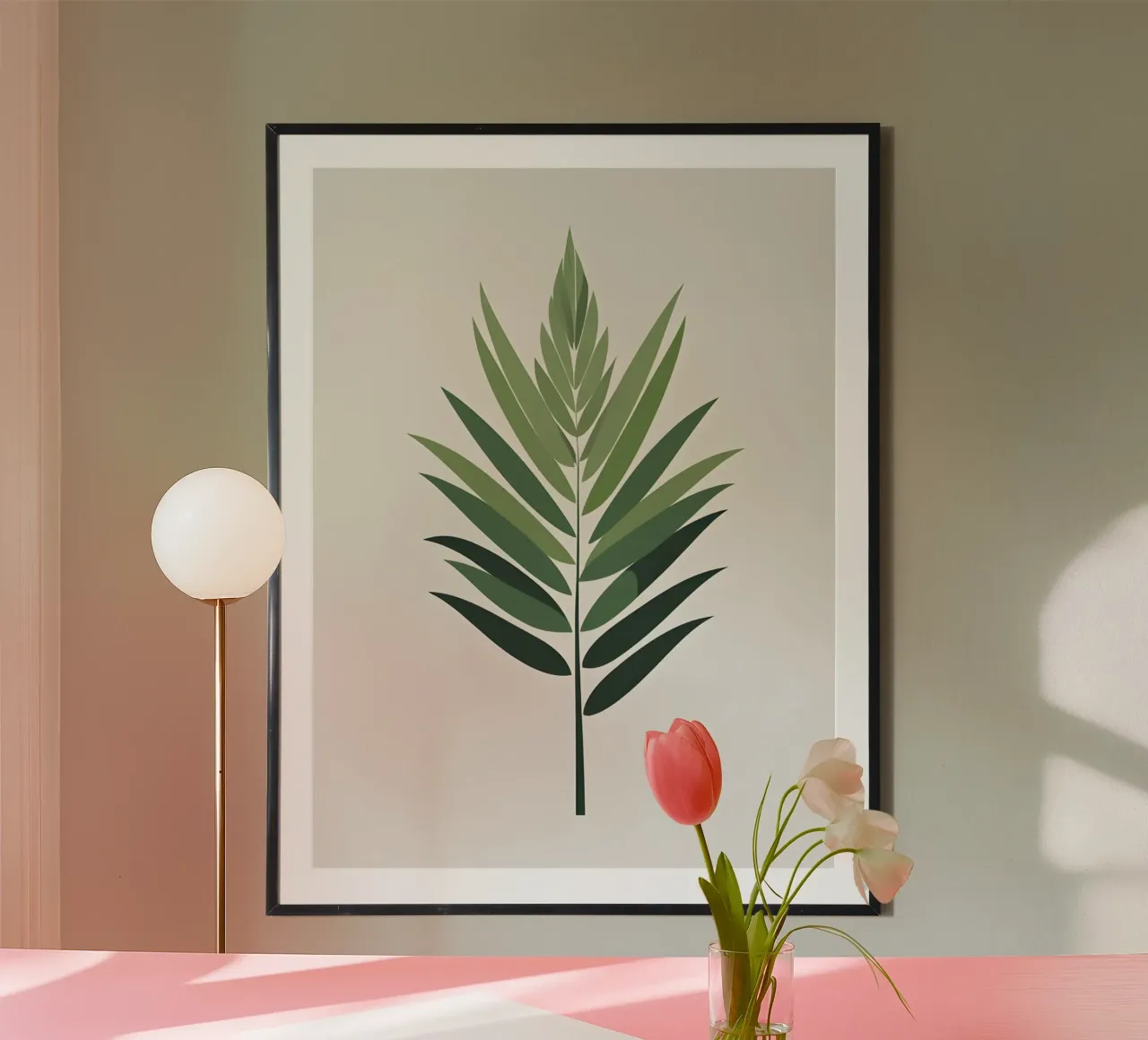 Foglia di palma poster con telaio in legno da The Green Room