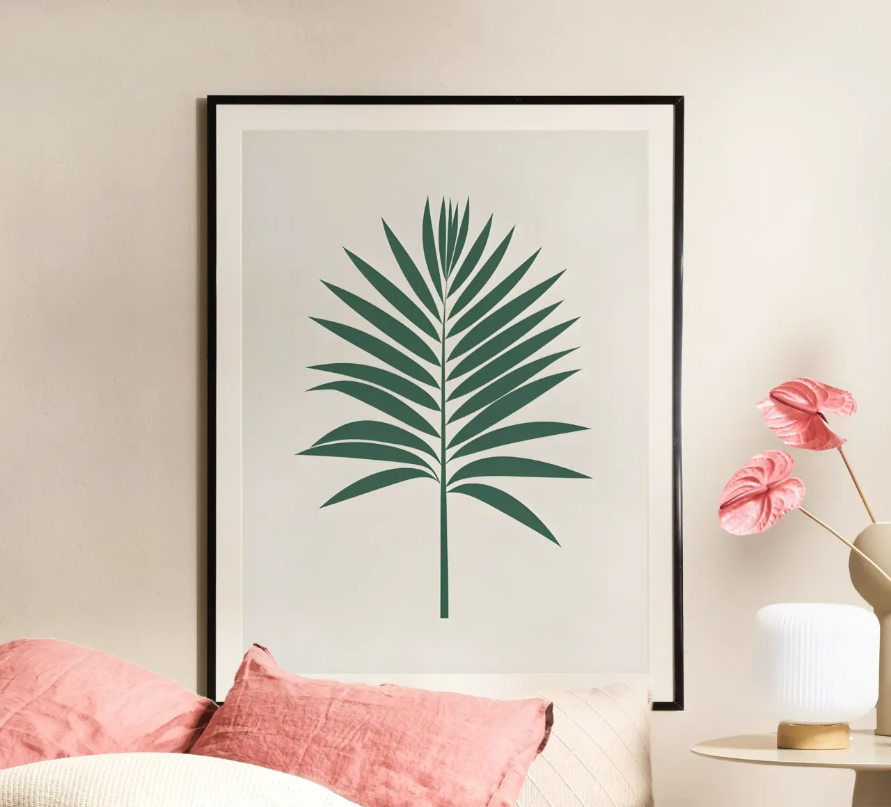 Foglia di palma poster con telaio in legno da The Green Room