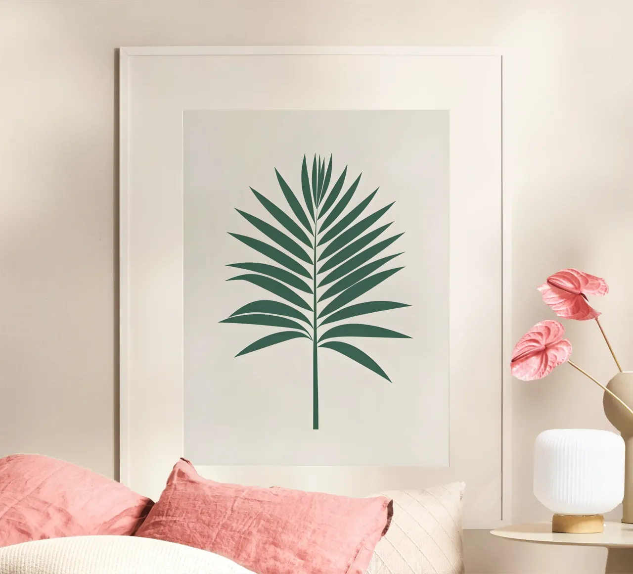 Foglia di palma poster con telaio in legno da The Green Room