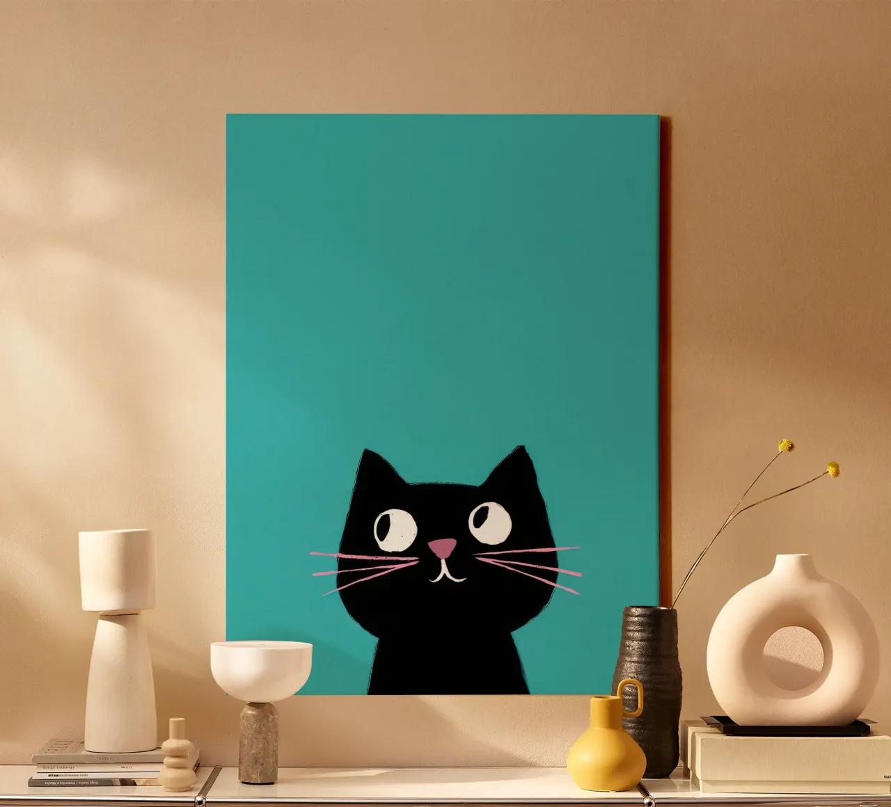 Peeking Cat Shadow Leinwand mit Schattenfugenrahmen von Frame Aura