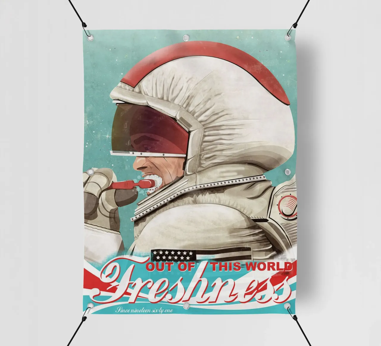 Astronauta che si lava i denti telo in pvc da Thomas