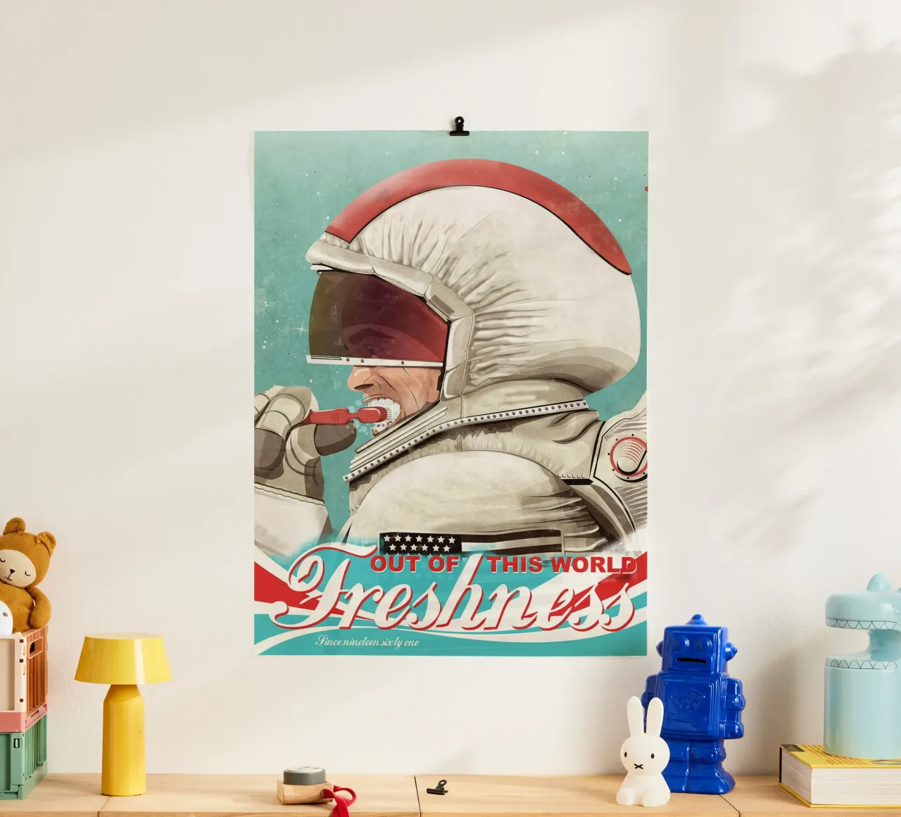 Astronauta che si lava i denti poster da Thomas