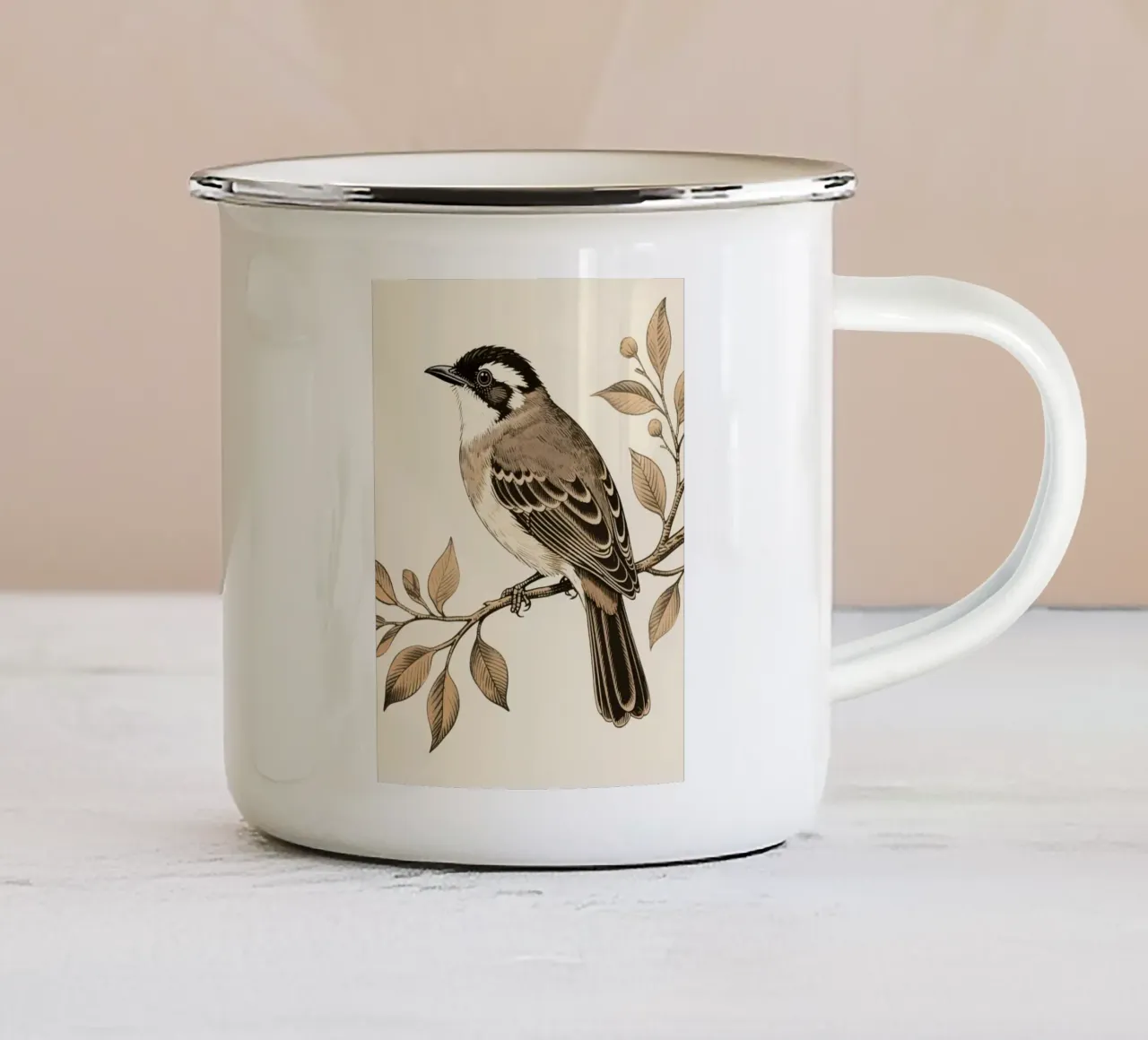Uccello nel ramo tazza in smalto da knowledge