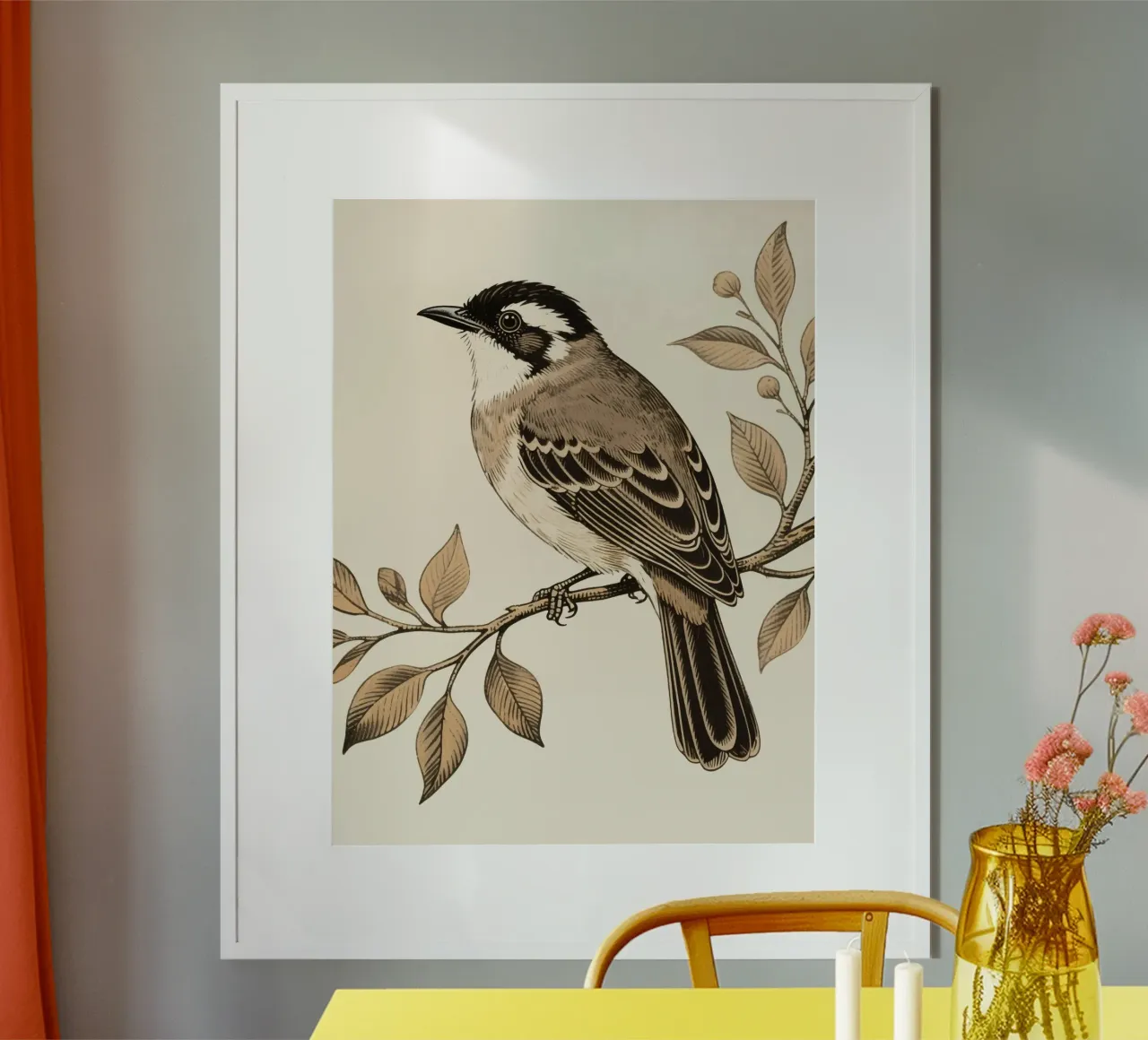 Uccello nel ramo poster con telaio in legno da knowledge