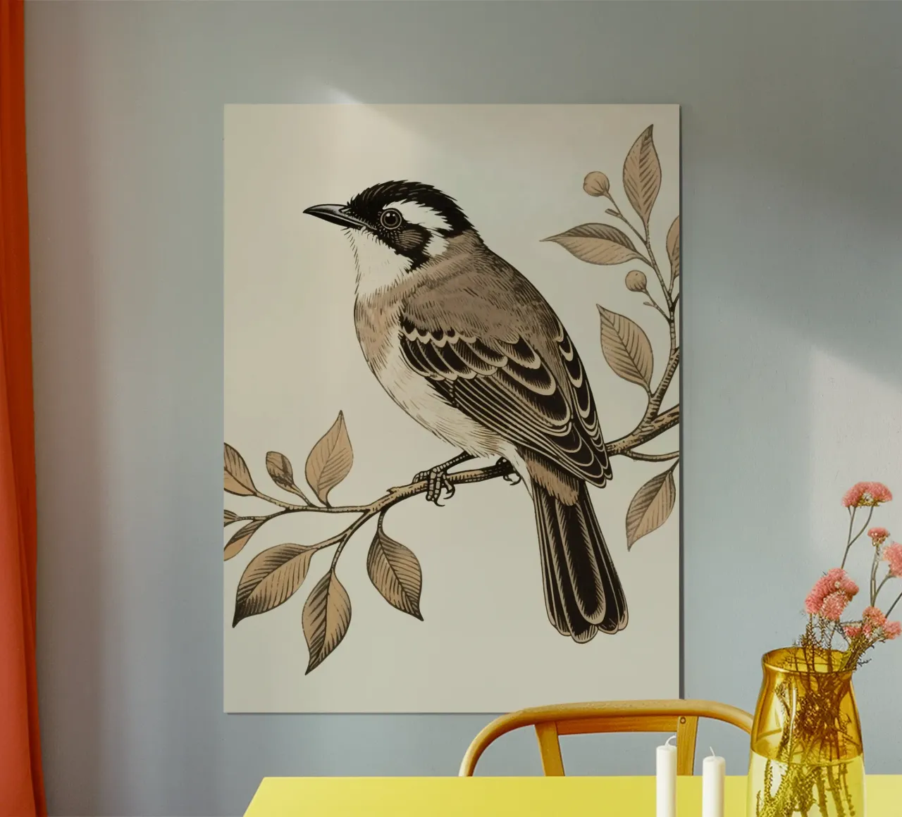 Uccello nel ramo poster con telaio in legno da knowledge