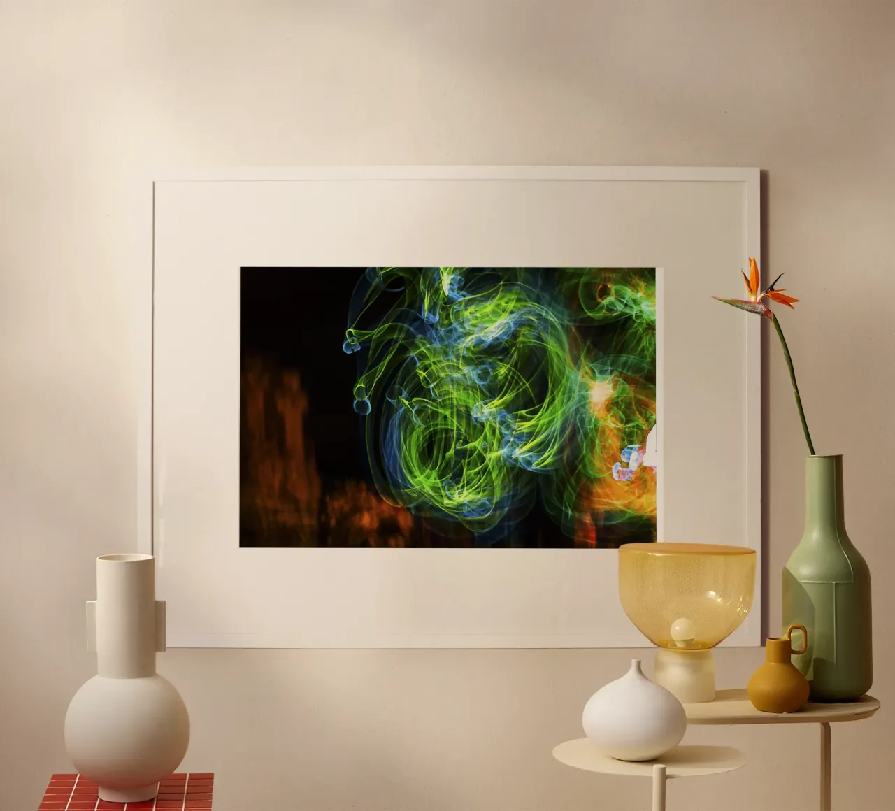 Dansende lichten - abstracte glowprint poster met aluminium frame van jay