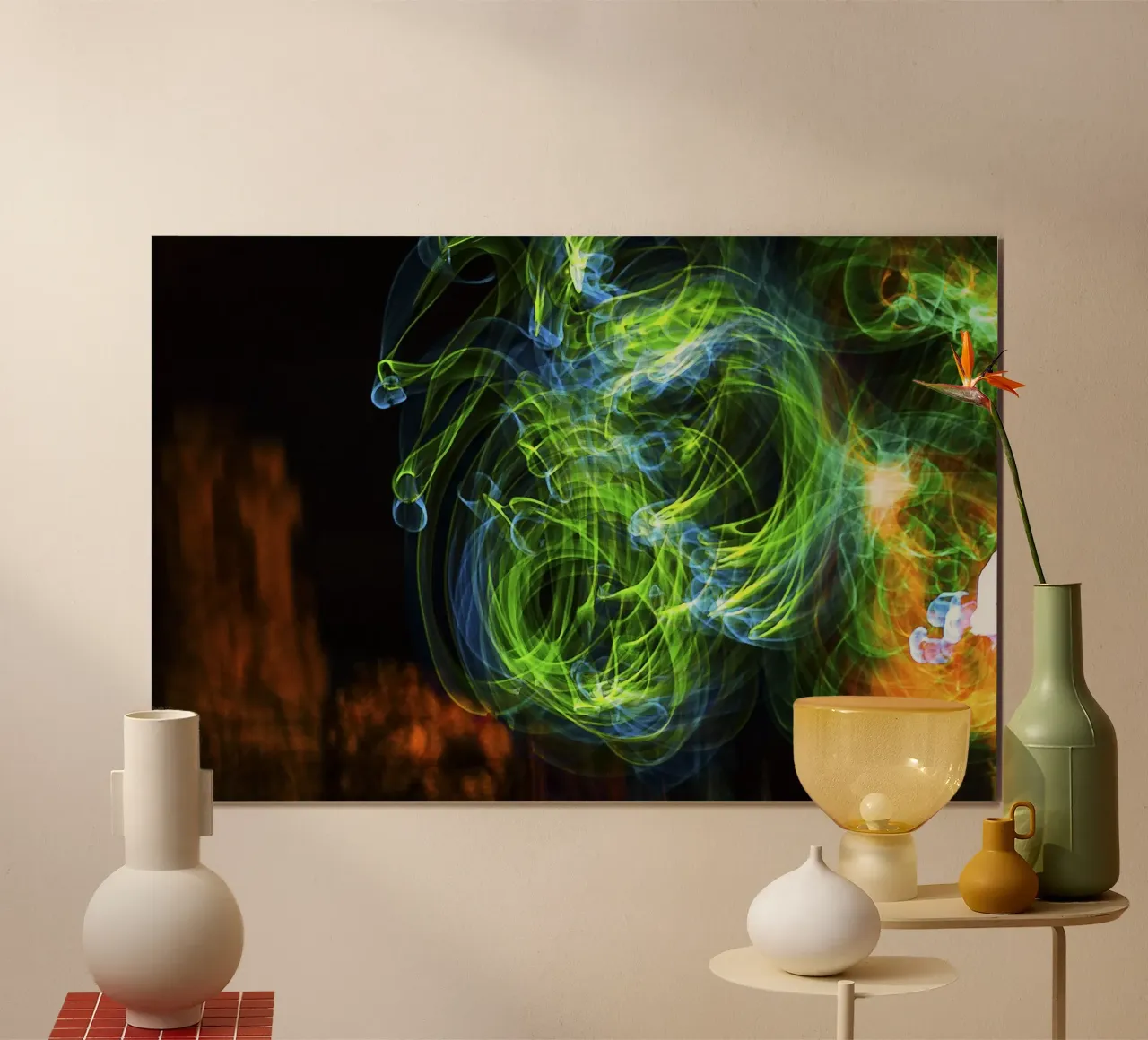 Dansende lichten - abstracte glowprint poster met aluminium frame van jay