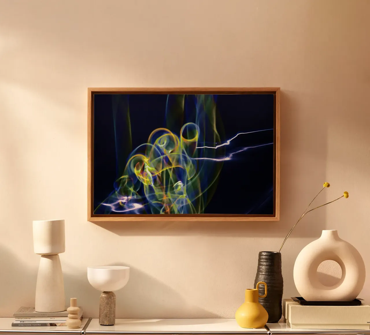 Electric Flow - Abstracte lichtprint canvas met Baklijst van jay