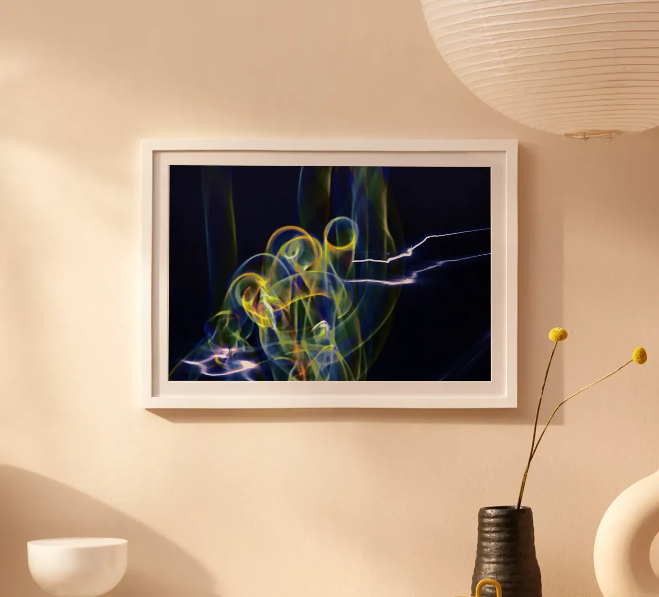 Electric Flow - Abstracte lichtprint poster met houten frame van jay