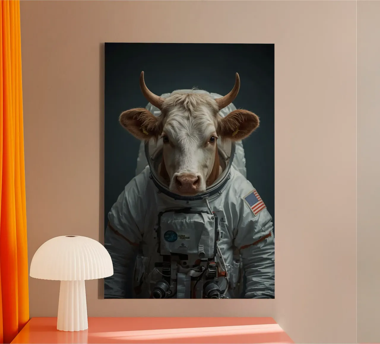 Mucca nello spazio con indosso una tuta da astronauta tela con Cornice a cassetta da DesignDoodle