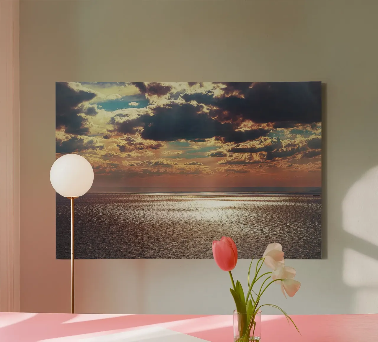 Stralende Zonsondergang Gloed op Zee - Ocean Photography Print canvas met Baklijst van jay