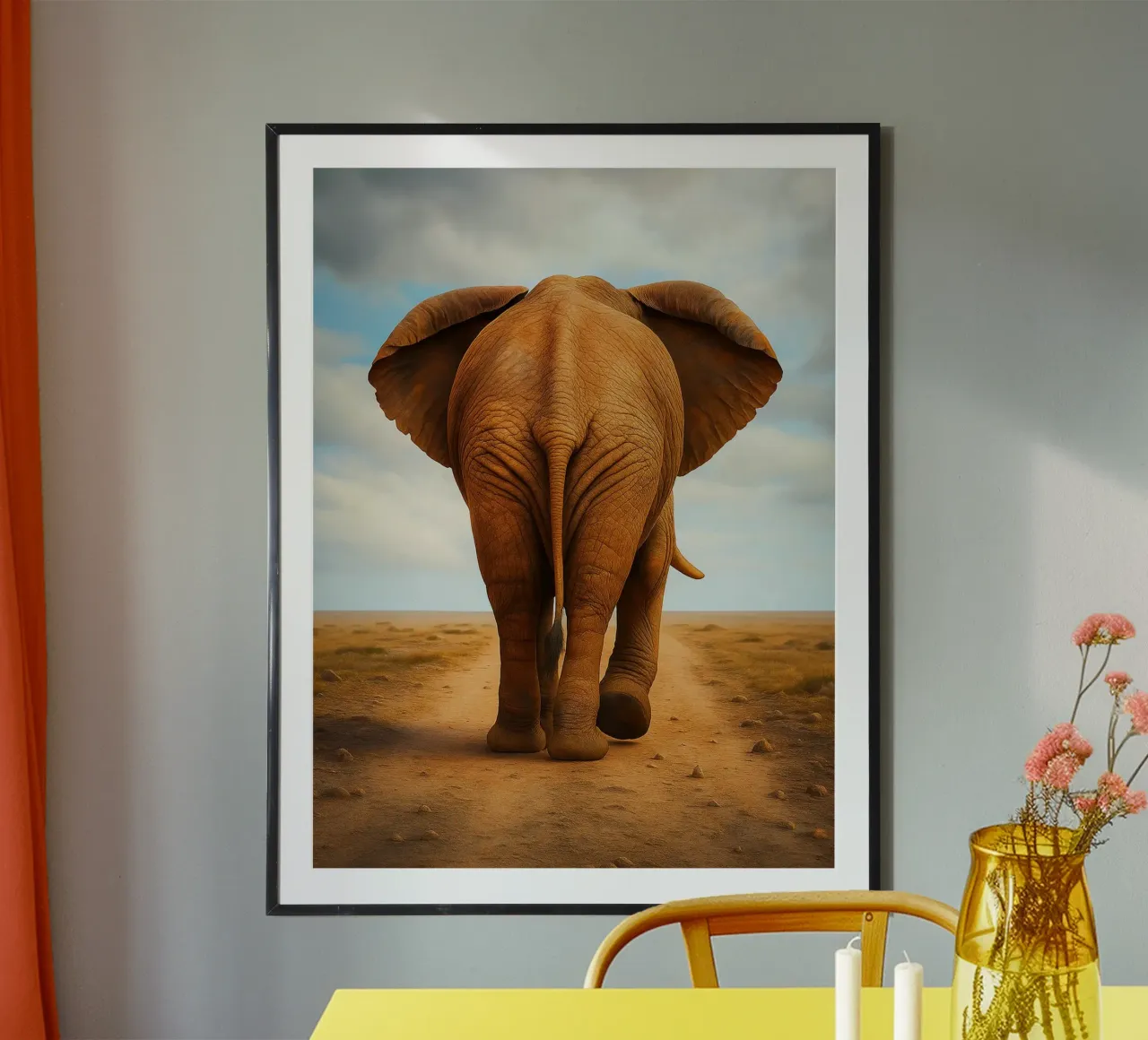 vista posteriore di un elefante che cammina poster da landtengs
