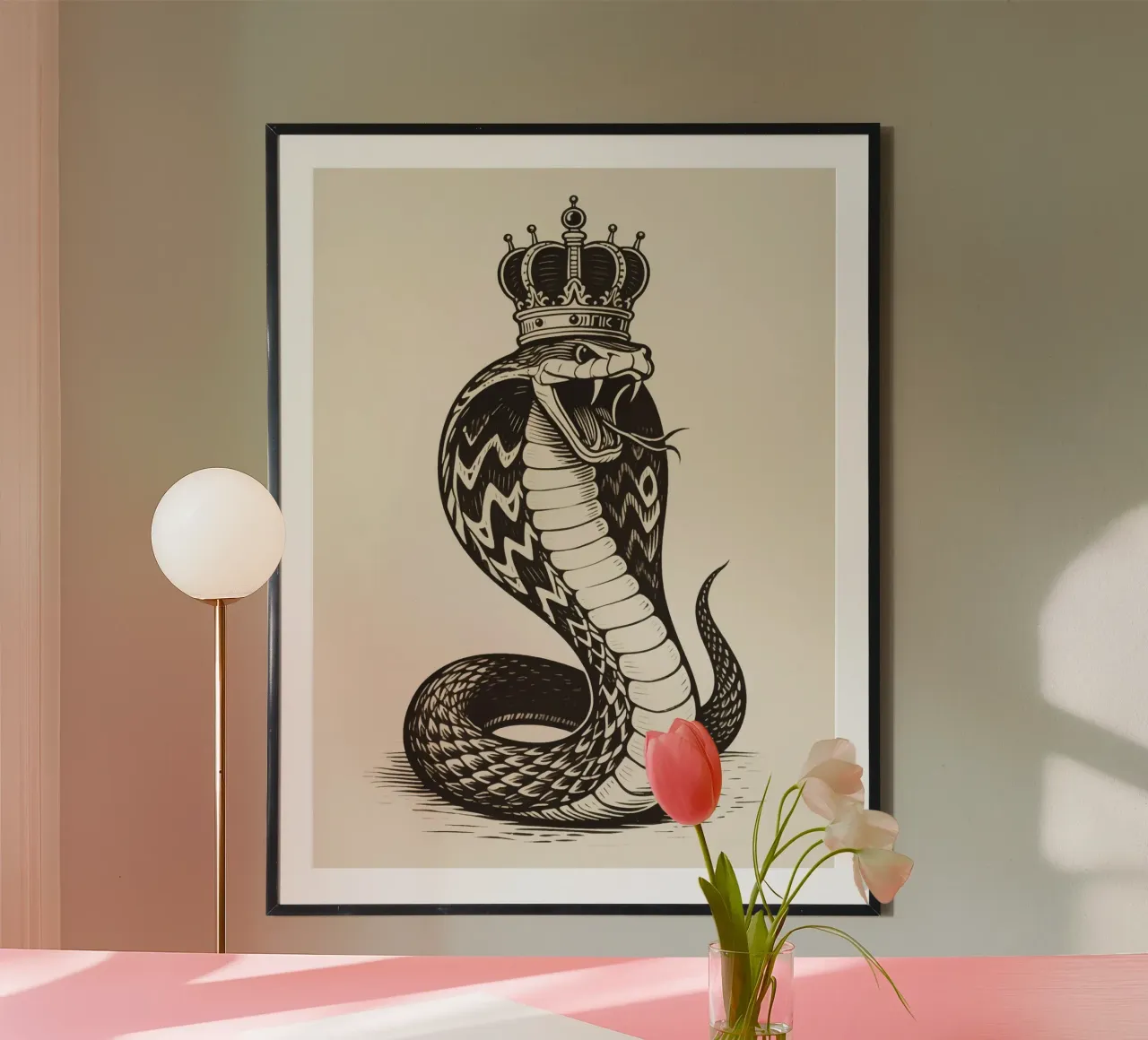 Re Cobra poster con telaio in legno da knowledge