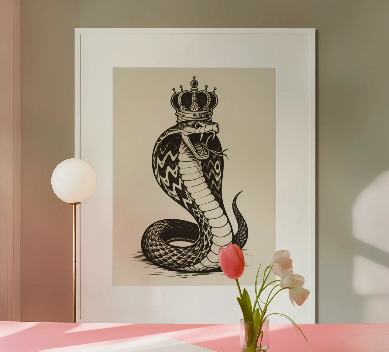 Re Cobra poster con telaio in legno da knowledge