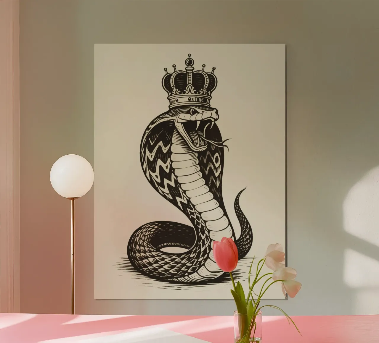 Re Cobra poster con telaio in legno da knowledge