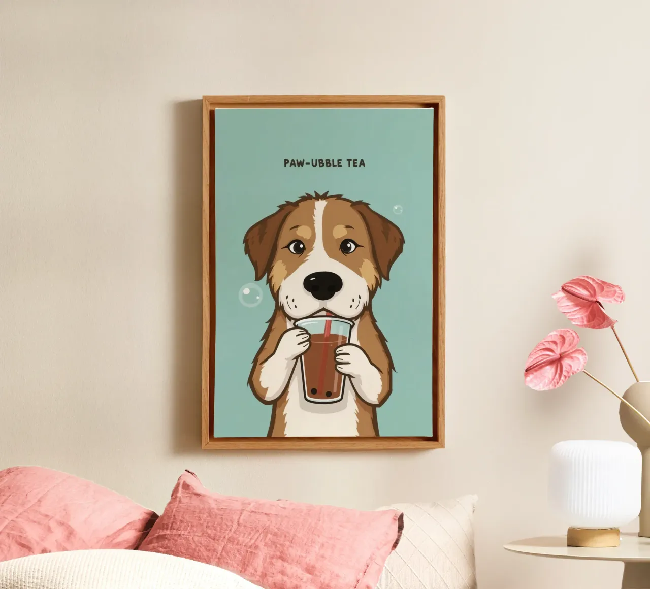 Pfötchen-Tee Leinwand mit Schattenfugenrahmen von DesignDoodle