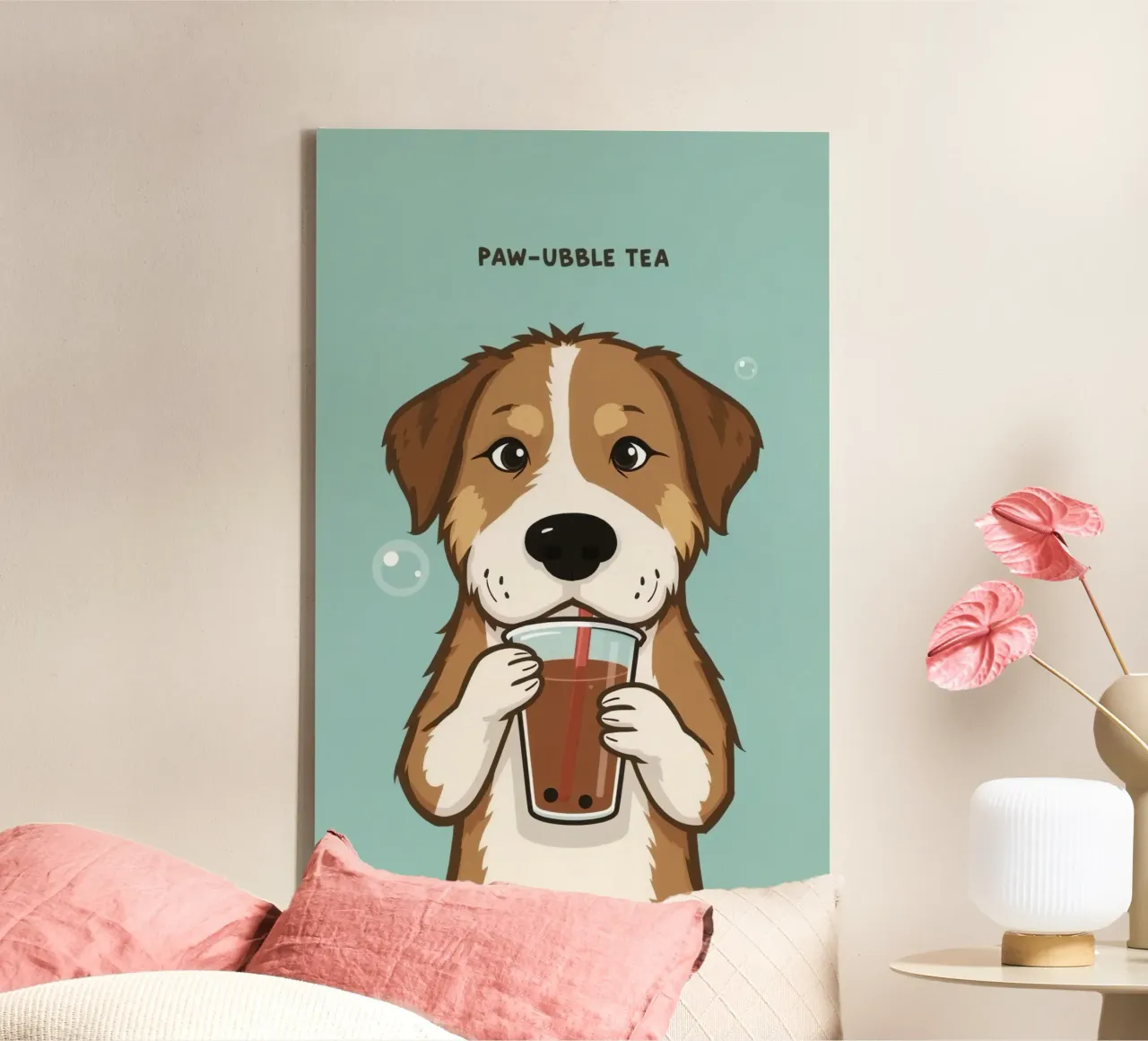 Pfötchen-Tee Leinwand mit Schattenfugenrahmen von DesignDoodle